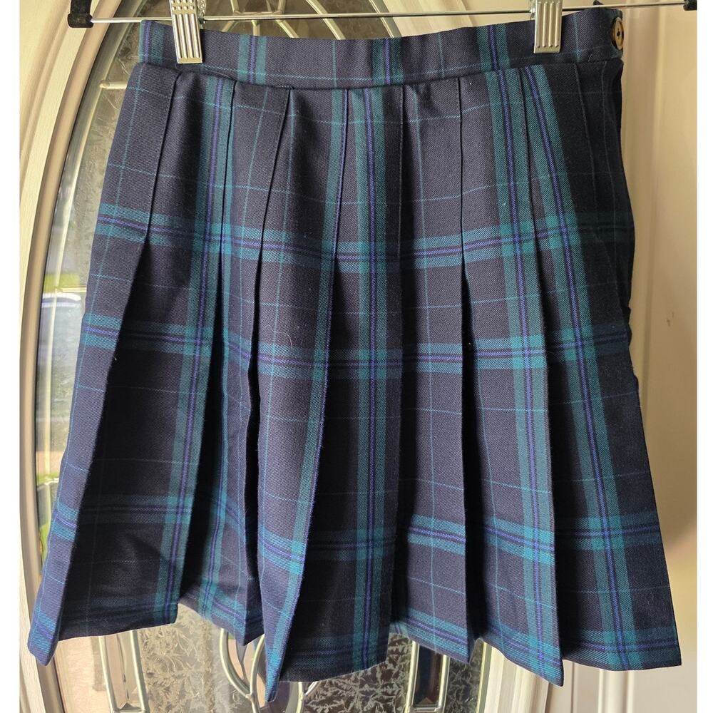 Wild Fable Plaid Pleated Skirt XS Blue Green A Line School Girl Preppy